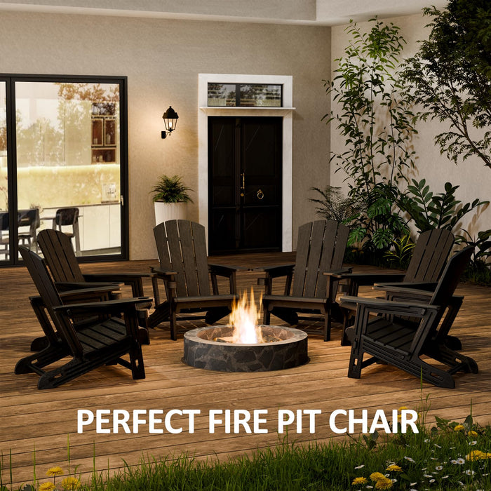 FONTOI Adirondack Chairs Set of 2, Plastic Patio Chair with Cup Holder, Outdoor Funiture for Backyard Garden Lawn Beach, 400 LBS Capacity, Black