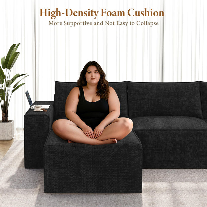 Vesgantti 143.7" Oversized Boneless Sectional Couch, Modern 6 Seater Modular Sofa with Ottoman & Deep Seat, Convertible Chenille Cloud Couches for Living Room, No Assembly Required, Black