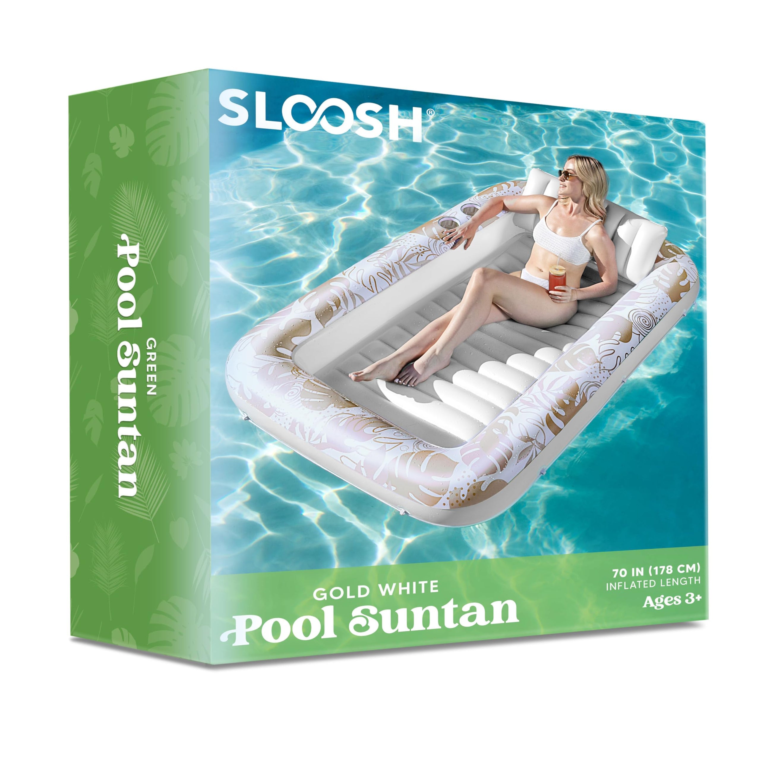 Sloosh Inflatable Tanning Pool Lounger Float for Adults, 70
