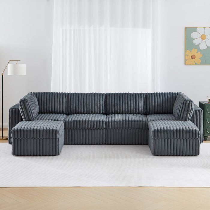 Oversized Modular Sectional Sofa Set, Plush Faux Rabbit Fur Convertible U Shaped Couch with Storage, 8 Seater Corduroy Sofa with Ottomans and Reversible Chaise for Living Room, Office (Blue Grey)