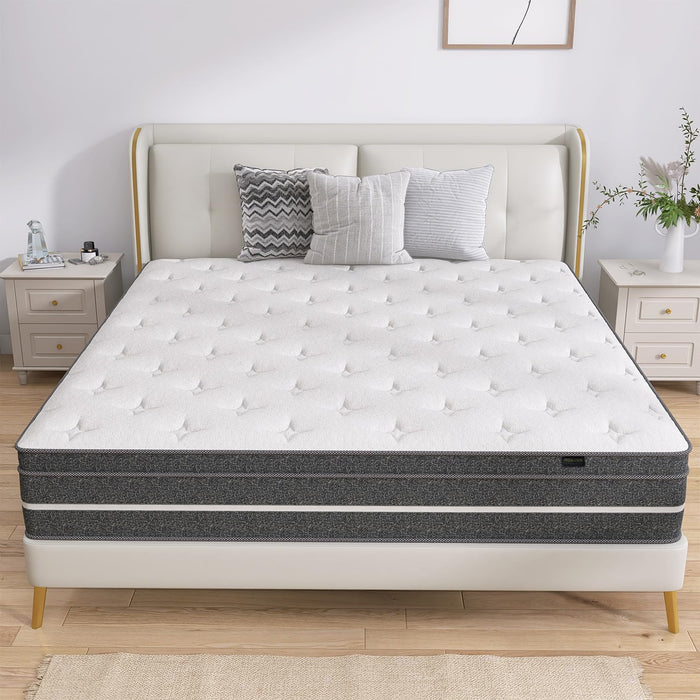 Hohamn Queen Size Mattress, 12 Inch Hybrid Mattress in a Box, Queen Mattress Foam and Individually Wrapped Pocket Coils, Soft and Breathable, Pressure Relief, Strong Edge Support, Medium Firm