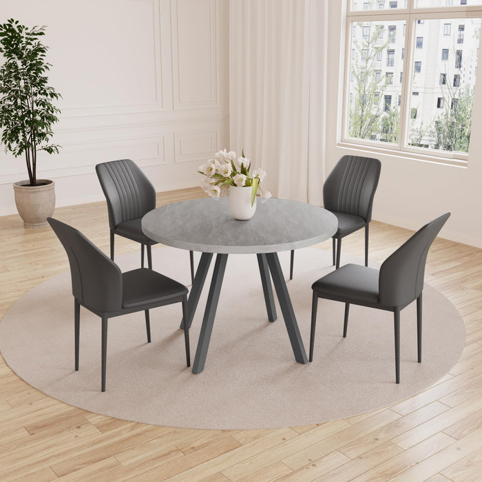 Zerifevni Round Dining Table Set for 4, Modern Casual Coffee Table Set for Kitchen, Living Room, Apartment, Space Saving (Dining Table + 4 Black Chairs)