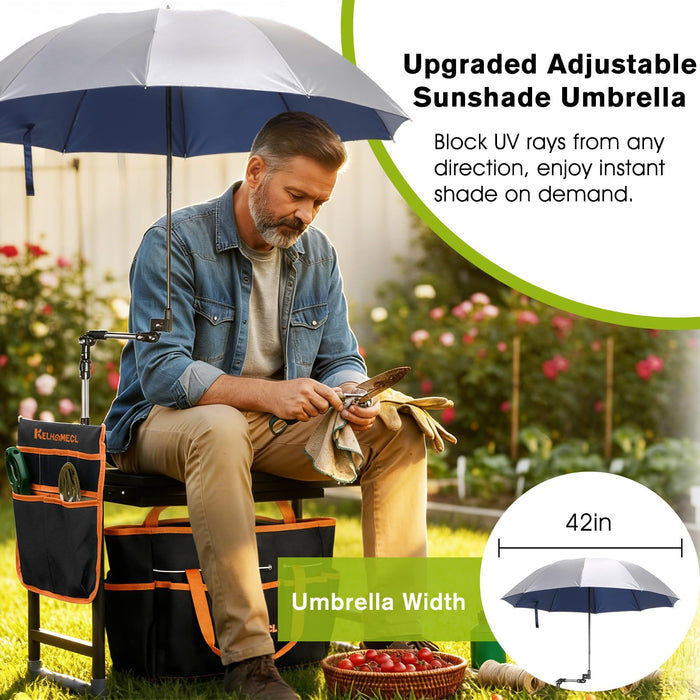 Garden Kneeler and Seat with Umbrella,Heavy Duty Gardening Bench and Stool