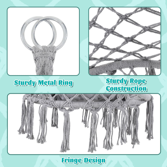 KROFEM Macrame Swing Chair, Hanging Chair for Bedroom, Thick Cushion