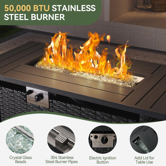 Aoxun Outdoor Patio Furniture Set with 44'' Fire Pit Table, 7 Pcs Outdoor Patio Furniture Sets with 4in Thicken Cushion, Widen Armrests Wicker Outdoor Sectional for Backyard (Waterproof Cover Include)