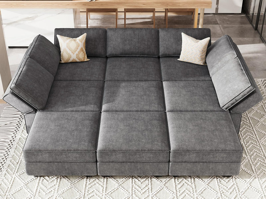 Belffin Modular Sectional Sleeper Sofa Couch with Storage Ottoman Convertible Sectional Couches for Living Room Terry Reversible Chaise. Dark Grey Sofa
