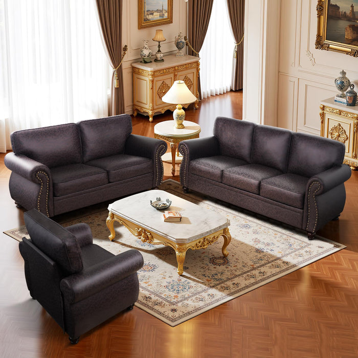 Couchus Living Room Furniture Sets,Sofa Sets and Couch Sets for Living Room,Mid-Century Vintage Sofa Couches with Rivet Design (Brown, Loveseat+3 Seater)