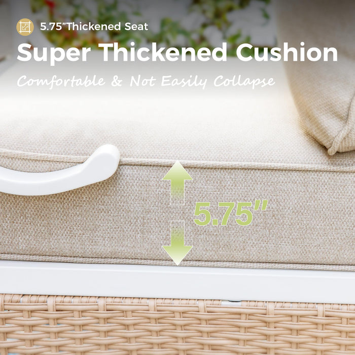 MIXPATIO 4 Piece Patio Furniture Set, 2 x Rocking Chair, 1 x 2-Seat Sofa with Marbling Coffee Table, All Cushioned 4 Seats Outdoor Conversation Set for Lawn Garden Backyard, Beige