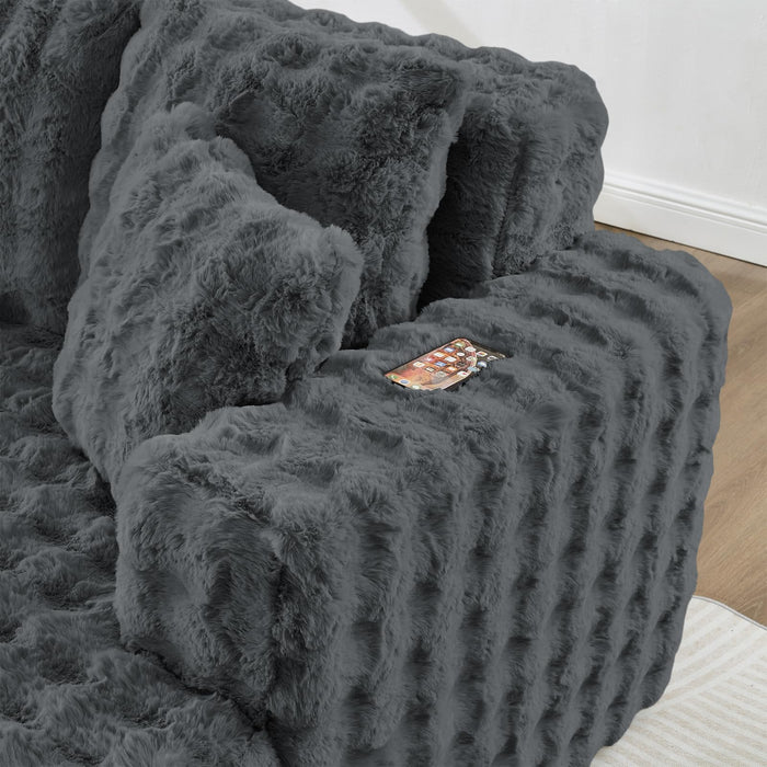 Antetek Oversized Chaise Lounge Indoor, Modern Comfy Bubble Faux Fur Fabric Deep Seat Boneless Sleeper Chaise Lounge Sofa Chair with Pillows for Living Room Bedroom Studio, No Assembly Couch, Grey