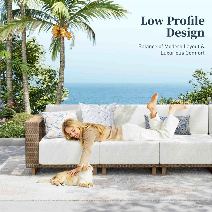 SUNSHINE VALLEY L Shaped Patio Furniture,Outdoor Rattan Wicker Sectional Sofa with 10''Ultra-Thick Cushions,All Weather Patio Conversation Set for Lawn Garden Backyard,Beige