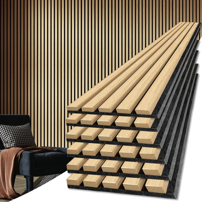 Art3d 6-Pack 3D Textured Soundproof Wood Slat Wall Panel, 94.5" x 7.9", Oak