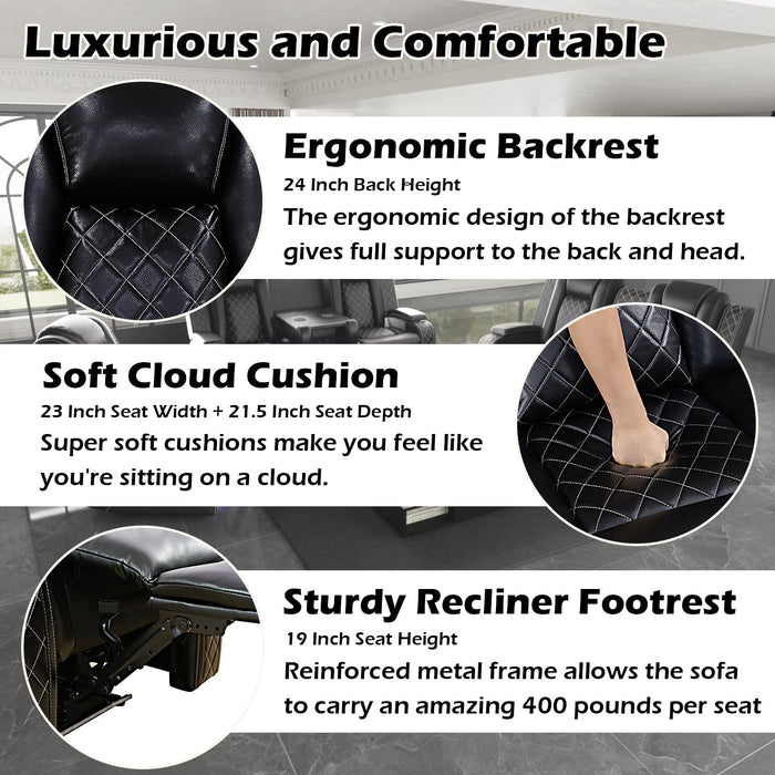 SIENWIEY Power Recliner Sectional Sofa Set with Coffee Table, Leather Reclining Sectional Couch with LED Lights,48" Mid Century Modern Coffee Table, Recliner Sofa Set for Living Room Furniture Sets