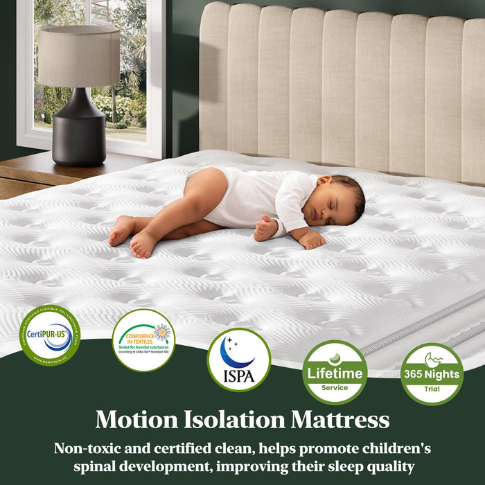 Queen Mattress, 12-Inch Luxury Hybrid Mattress, Fiberglass-Free Mattress in a Box with Gel-infused Memory Foam, Individual Pocket Spring for Motion Isolation-Edge Support,CertiPUR-US,10-Year Warranty