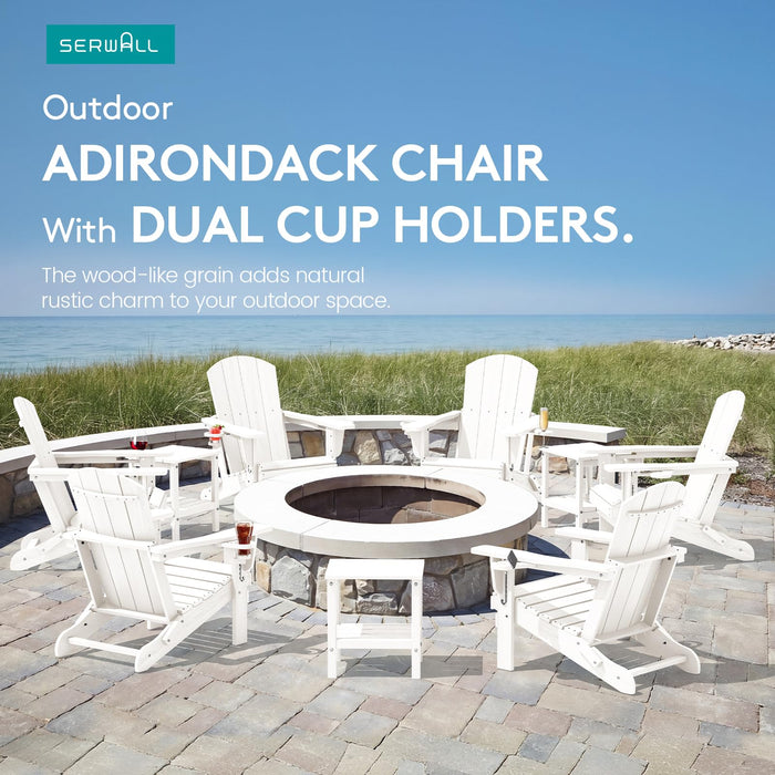 SERWALL Outdoor Adirondack Chair Set of 4 with Cup Holders,Foldable,White