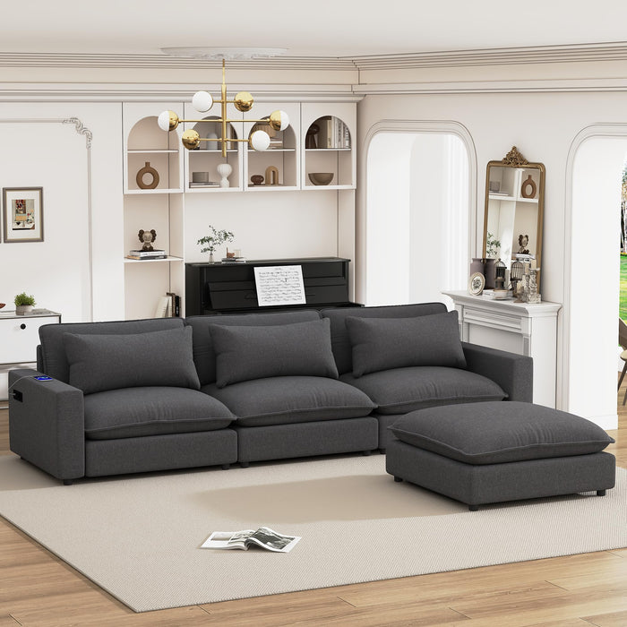 P PURLOVE L-Shape Sectional Sofa, Chenille Upholstered Sofa Couch with Movable Ottoman, Comfortable Seat Cushions, Charging Ports and 3 Back Pillows for Living Room, Apartment, Office (Grey)