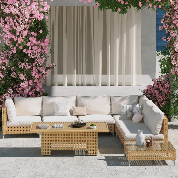 Grand patio 8-Piece Wicker Patio Furniture Set with Lift Top Coffee Storage Table, Outdoor Conversation Set Sectional Sofa with Water Resistant Thick Cushions, Cream