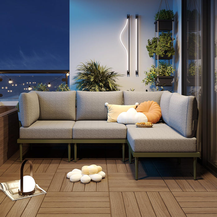 Sundale Outdoor 4 Pieces Metal Patio Furniture Set, Outdoor Sectional Sofa w/6 Inch Olefin Cushion, Modern Outdoor Conversation Sets