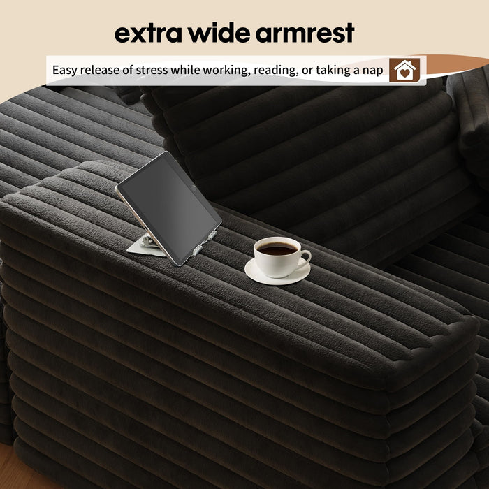 80” Oversized Double Lounge Chaise,Cloud Plush Sofa Bed,Upholstered Boneless Cloud Sofa Deep Seat,No Assembly Required,Modern Corduroy Sleeper Loveseat Chair for Living Room Bedroom Reading,Black