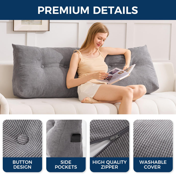 IASEAHK Headboard Pillow Twin, Triangle Pillows for Headboard, Head Board Backrest Wedge Pillow for Reading Sitting Working, Daybed Pillows with Removable Cover for Bed Dorm Sofa, Dark Grey