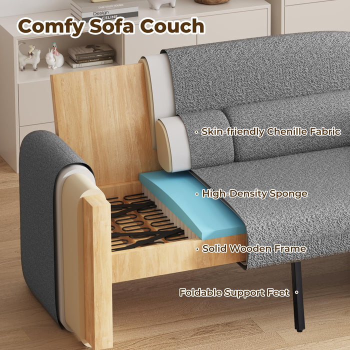 Furnimart Modern Loveseat Sofa, 54" 2-Seater Boucle Sofa, Comfy Upholstered Minimalist Couch, Small Couches for Small Spaces, Apartment, Office, Living Room, Bedroom, Dorm, Chenille Grey