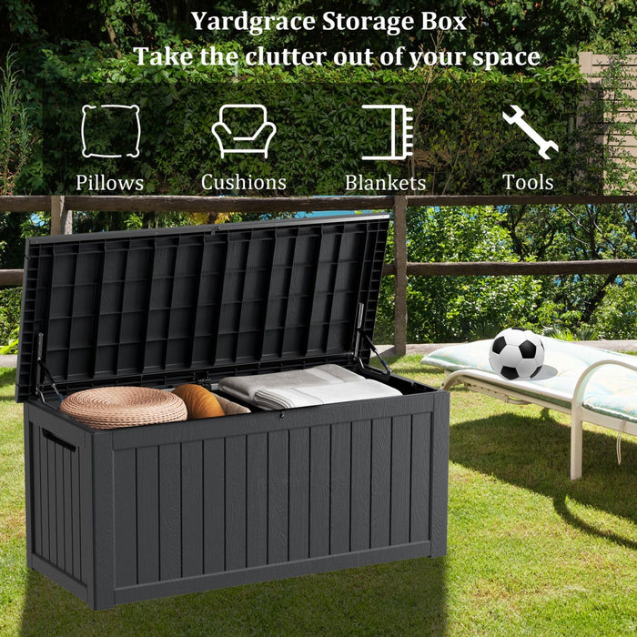Yardgrace 270 Gallon Waterproof Deck Box, Lockable Resin Storage Box for Patio Furniture Cushions Garden Tools and Outdoor Delivery Storage, Black