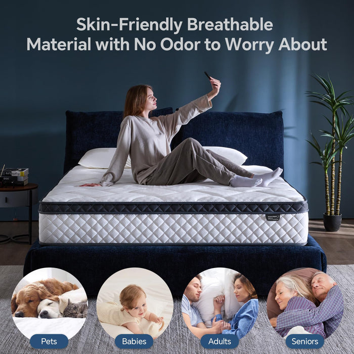 Queen Size Mattress,12 Inch Hybrid Mattress Individual Pocket Spring Multilayer Hybrid In A Box,Ergonomic,Medium Firm Support Motion Isolation,Sleep And Pain Relief Certipur-US (12 Inch, Queen)