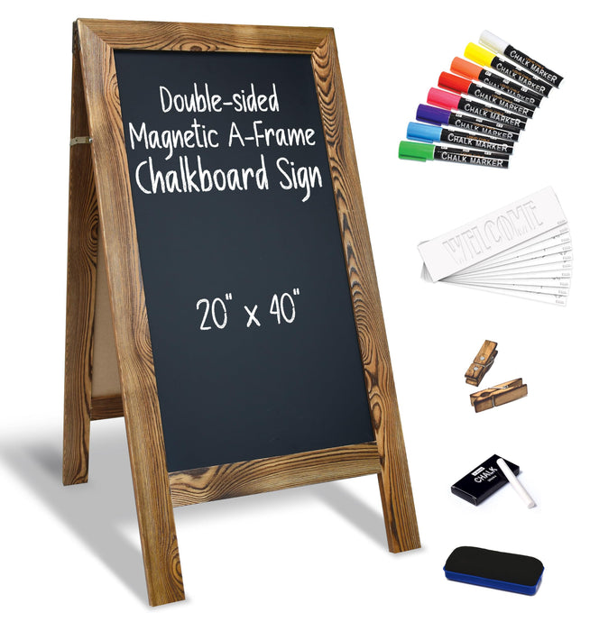 Better Office Products Magnetic A-Frame Chalkboard Sign, Extra Large 20" x 40", Standing Chalkboard Easel, Deluxe Set with Multiple Accessories, Outdoor Sidewalk Sandwich Board Sign,(Rustic Brown)