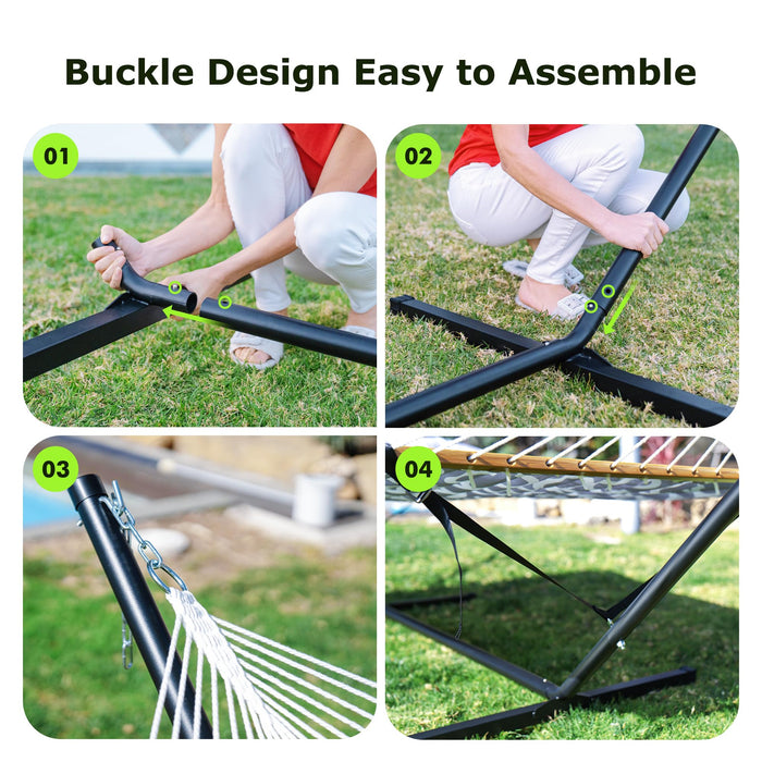 ANAGOO Double Hammock with Stand for Outdoor, Heavy Duty Portable Hammock with Adjustable Steel Stand for Patio, Garden, Beach, Backyard - Includes Carrying Bag,White Grey