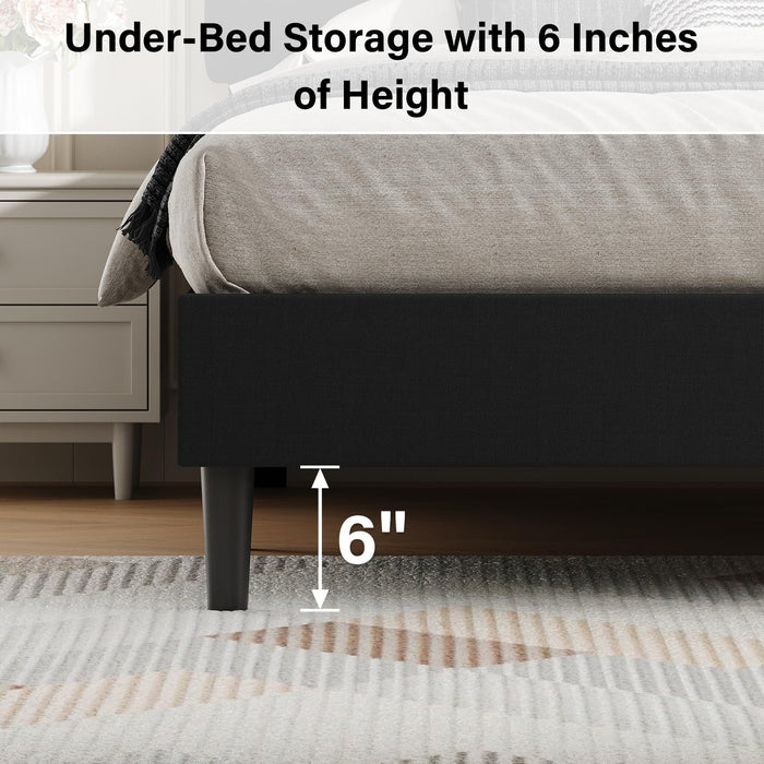 HOMBCK Twin Bed Frames, Upholstered Twin Bed Frame with Linen Fabric Headboard, Bed Frame Twin for Kids, Strong Wood Slat Support, No Box Spring Needed, Noise-Free, Easy Assembly, Black