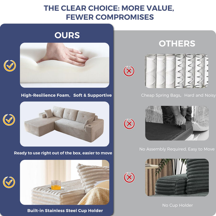 MAXYOYO 104" Modular Sectional Couch with L-Shape Chaise, Modern Boneless Couch for Living Room, Sofa in A Box, Oversized Sofa Sleeper with Deep Seat, No Assembly Required, Grayish Beige