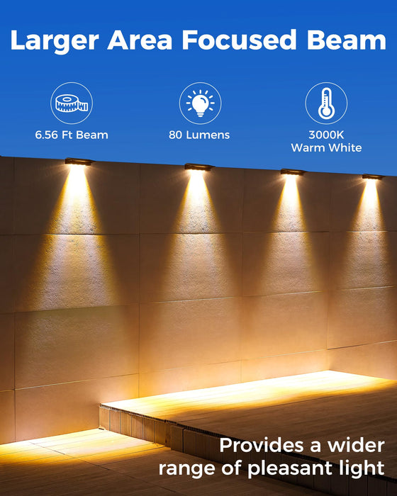 LUHLEE High Bright Solar Fence Lights, 4 Pack Wall Lights Outdoor， IP65 Waterproof Fence Solar Lights Outdoor for Backyard,Wall,Deck,Gutter,Porch,Step (Warm White 4 Pack)