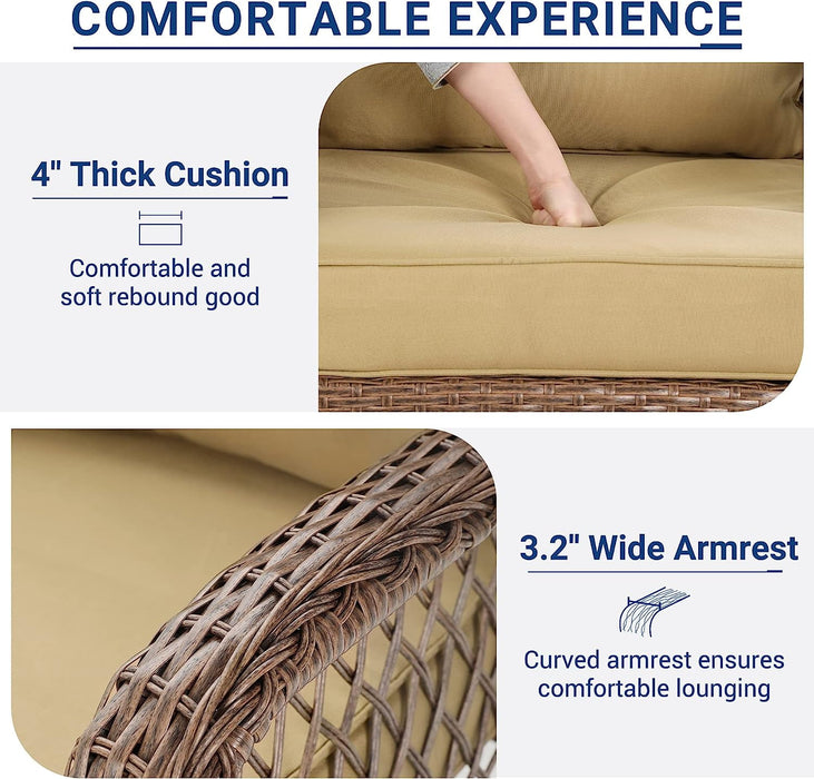 Techmilly 3-Piece Outdoor Rocking Chairs, Wicker Patio Furniture with