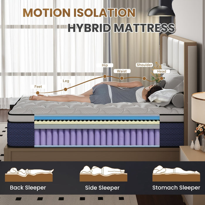 Lodeija 12 inch Queen Euro Top Hybrid Mattress,Breathable Knitted Fabr