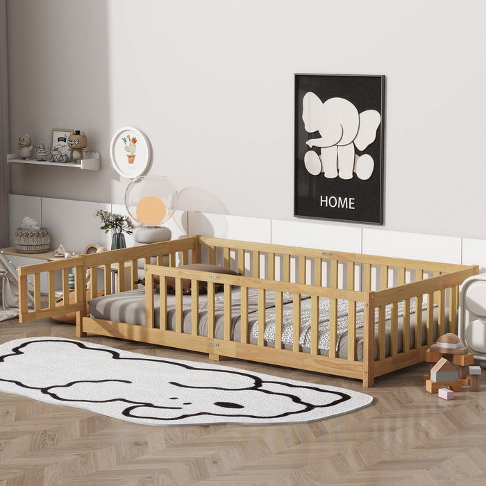 Twin Size Floor Bed with Door and Fence, UHOMEPRO Montessori Floor Bed