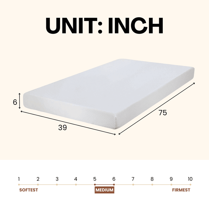 Atlas Mattress 6" Twin Gel Memory Foam Mattress, Breathable Cover, Med