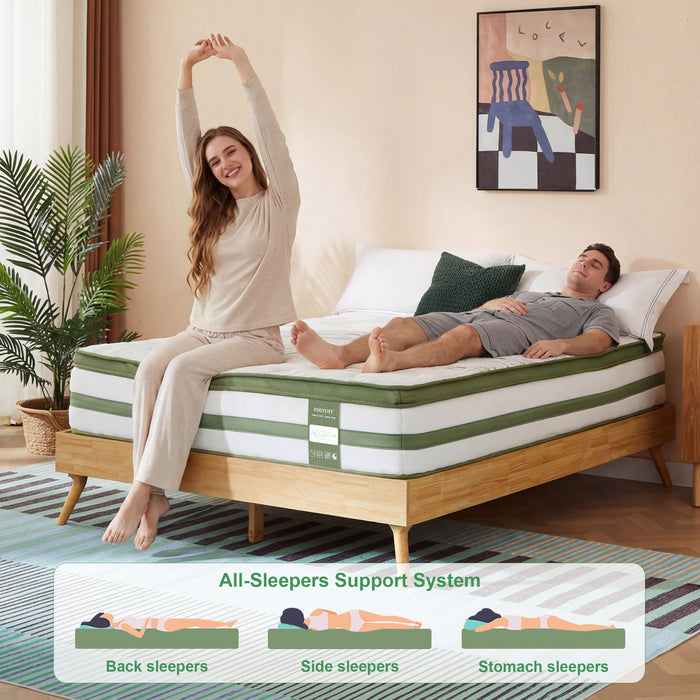 FOLVUTY Queen Mattress 14 inch Gel Memory Foam Hybrid Mattress and Poc
