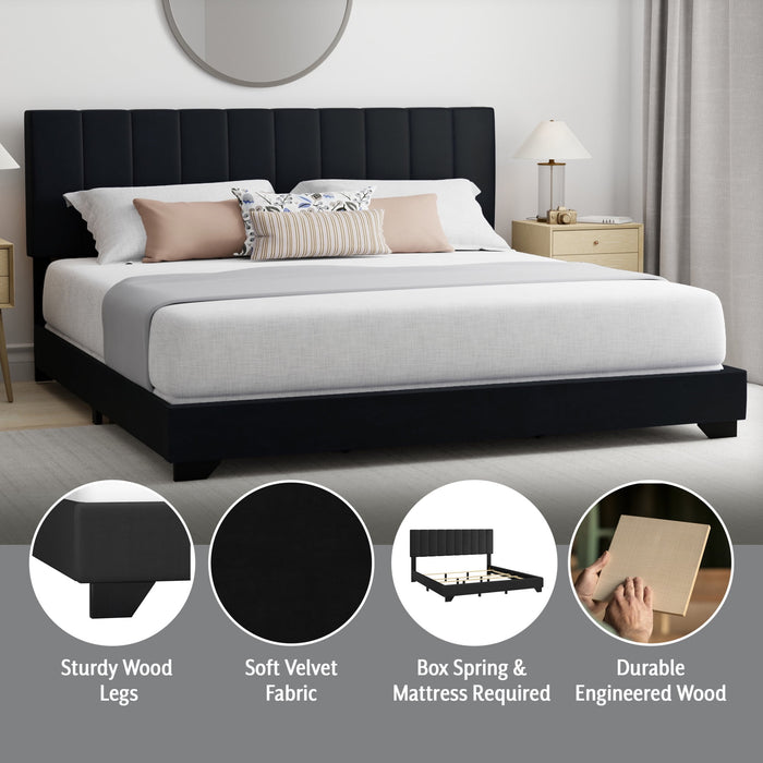 Reece Channel Stitched Upholstered King Bed, Black, by Hillsdale Livin
