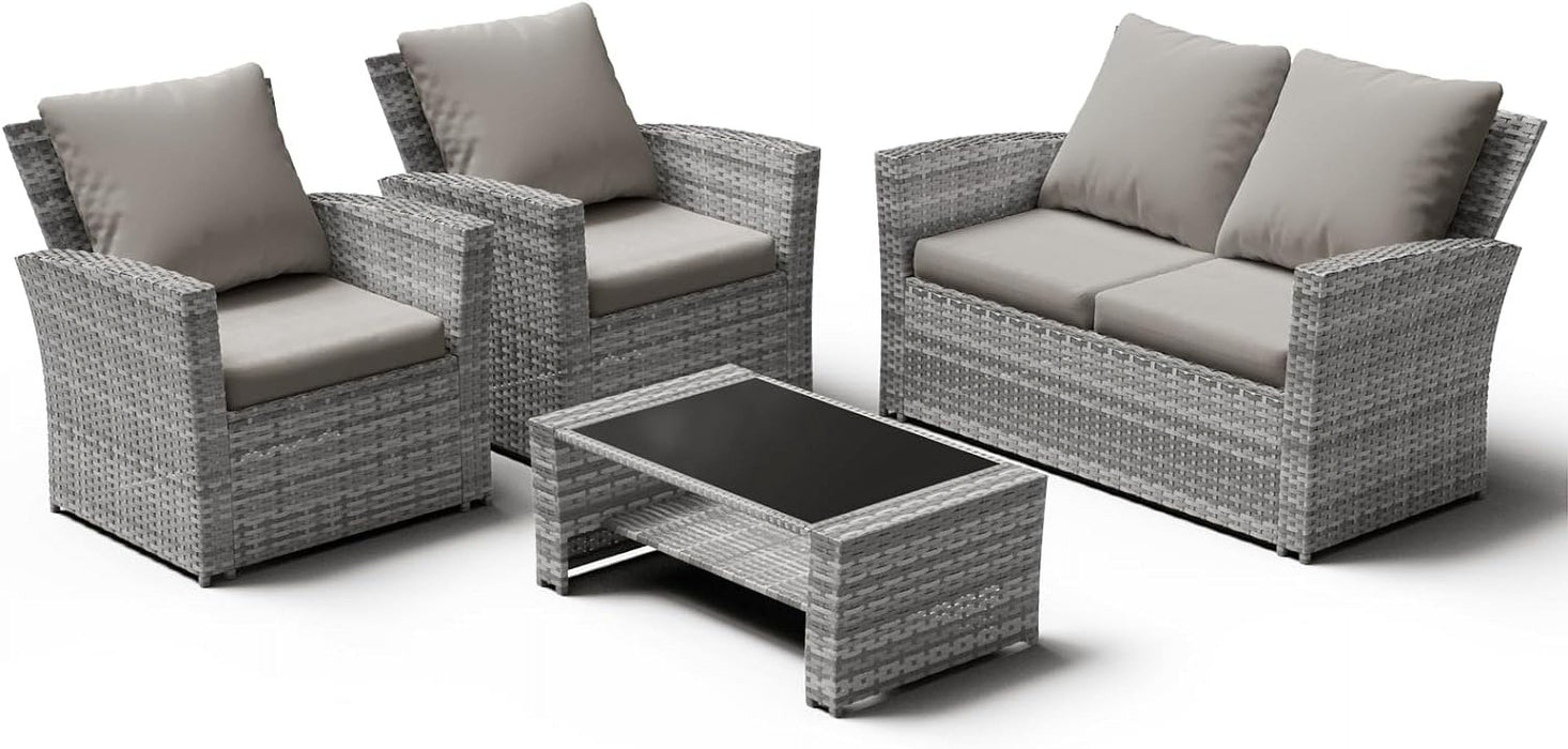 ELPOSUN Wicker Patio Furniture Set, 4 Piece Outdoor Sectional Conversa
