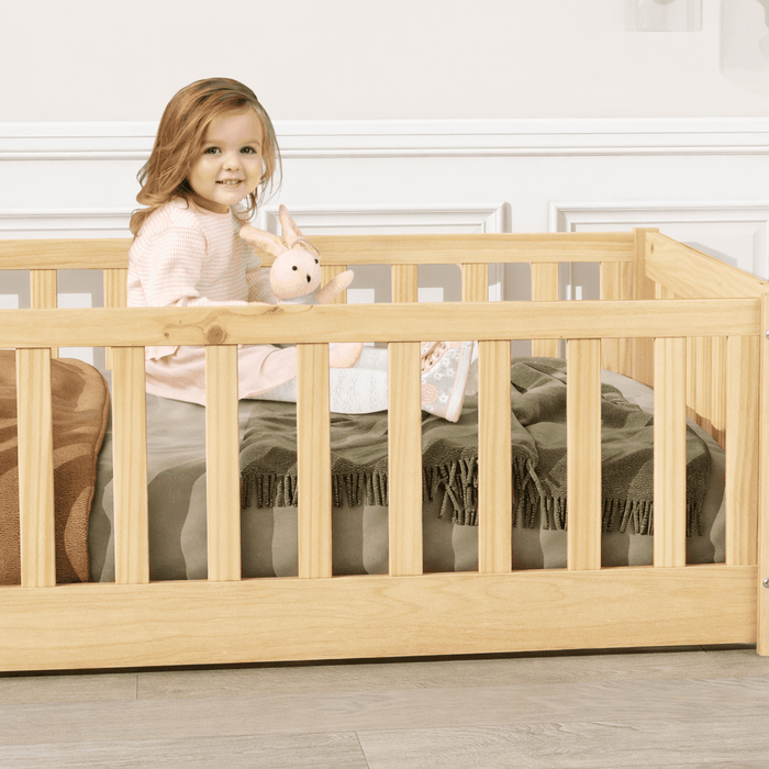 Twin Size Floor Bed with Door and Fence, UHOMEPRO Montessori Floor Bed