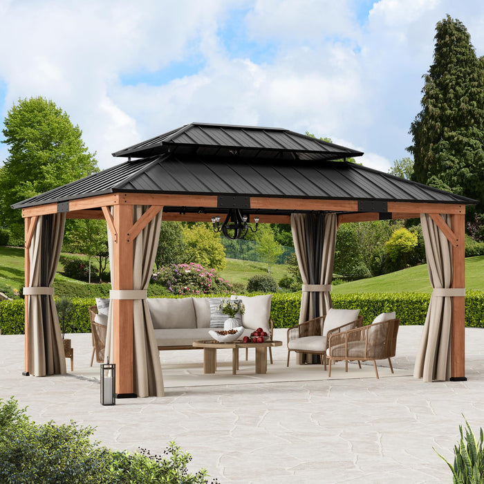 Modern Shade Wood Gazebo 12x16 with Double Galvanized Steel Roof