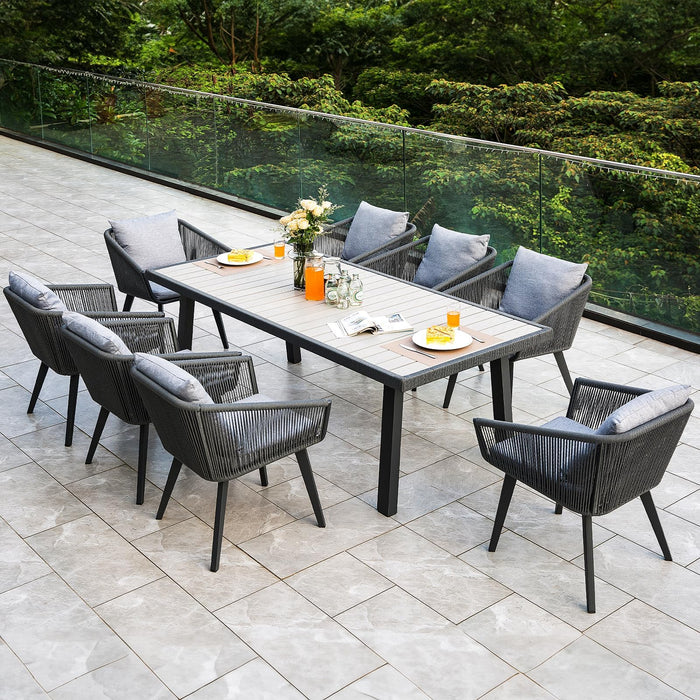 Astomi 9 Pieces Outdoor Patio Dining Set, Rattan Patio Table and Chairs for 8, Patio Wicker Furniture Set with Cushion for Backyard, Balcony, Garden