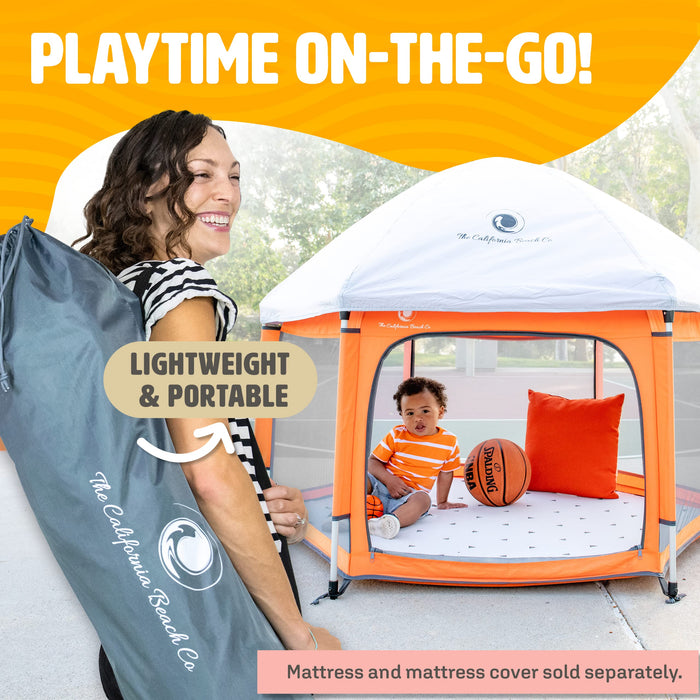 The Original POP 'N GO Premium Outdoor and Indoor Baby Playpen - Portable, Lightweight, Pop Up Pack and Play Toddler Play Yard w/Canopy and Travel Bag - Orange