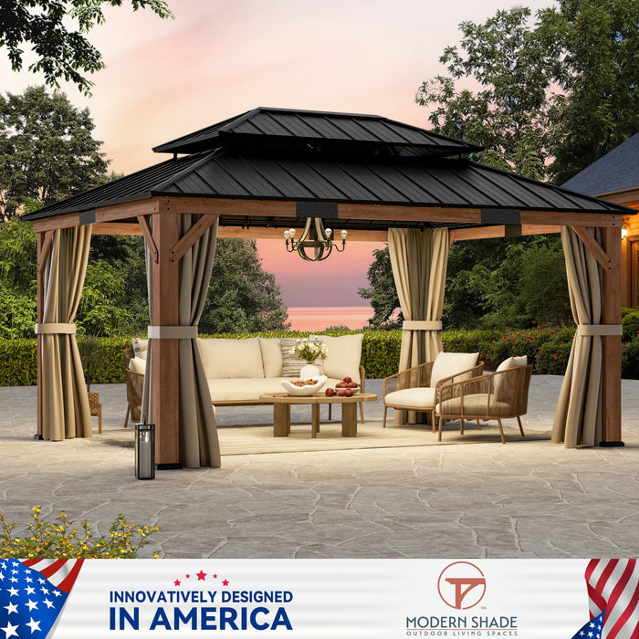 Modern Shade Wood Gazebo 12x16 with Double Galvanized Steel Roof