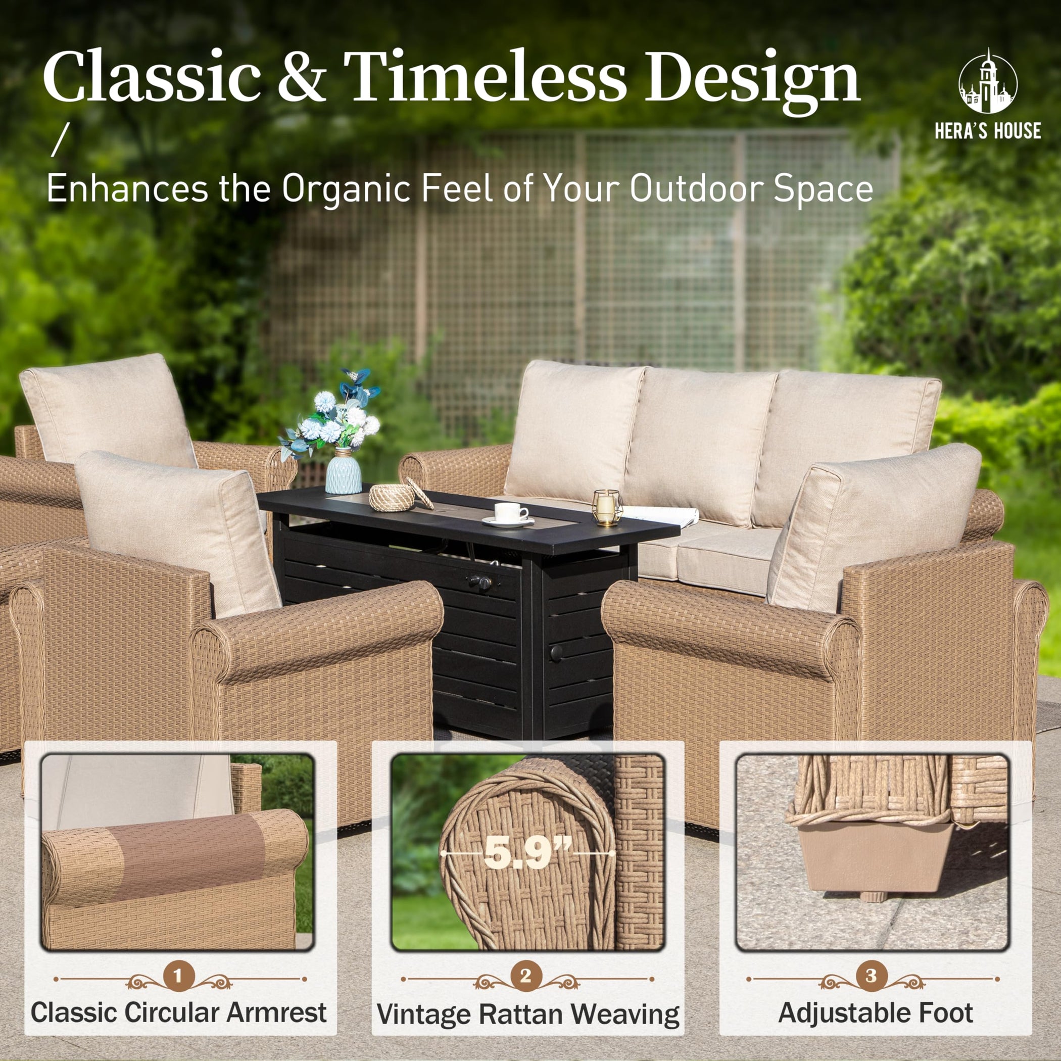 HERA'S HOUSE 5-Piece Patio Furniture Set, All Weather 7 Seats Outdoor