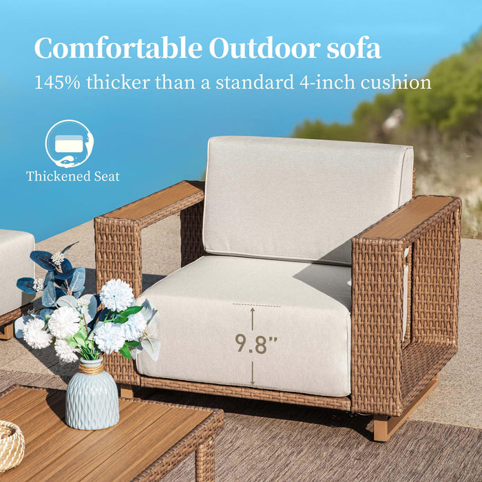 SUNSHINE VALLEY L Shaped Patio Furniture,Outdoor Rattan Wicker Sectional Sofa with 10''Ultra-Thick Cushions,All Weather Patio Conversation Set for Lawn Garden Backyard,Beige