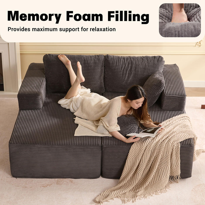Afuson Chaise Lounge Chair, Boneless Couch for Living Room and Bedroom, Sleeper Couches Reading Chairs, Corduroy, Grey