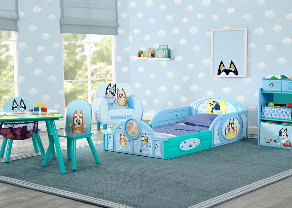 Bluey Sleep and Play Toddler Bed with Built-In Guardrails by Delta Chi