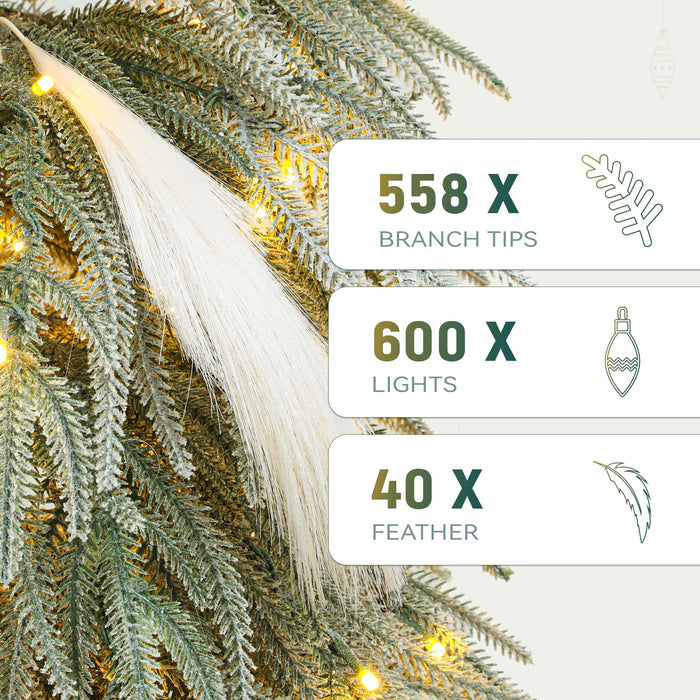 YITAHOME Pre-Lit Flocked Natural Drooping Pampas Christmas Tree, 7.5ft Snow Flocked Artificial Christmas Tree with 558 PE Branch Tips, 40 Feathers and 600 Lights for Home, Office, Party Decoration