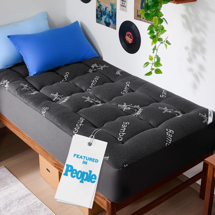 BEDLORE Twin XL Mattress Topper Viscose Derived from Bamboo, Thick Pillow Top Mattress Pad with Deep Pockets for 6-15 inches Mattress, Soft Mattress Topper College Dorm Size for Back Pain(Dark Gray)