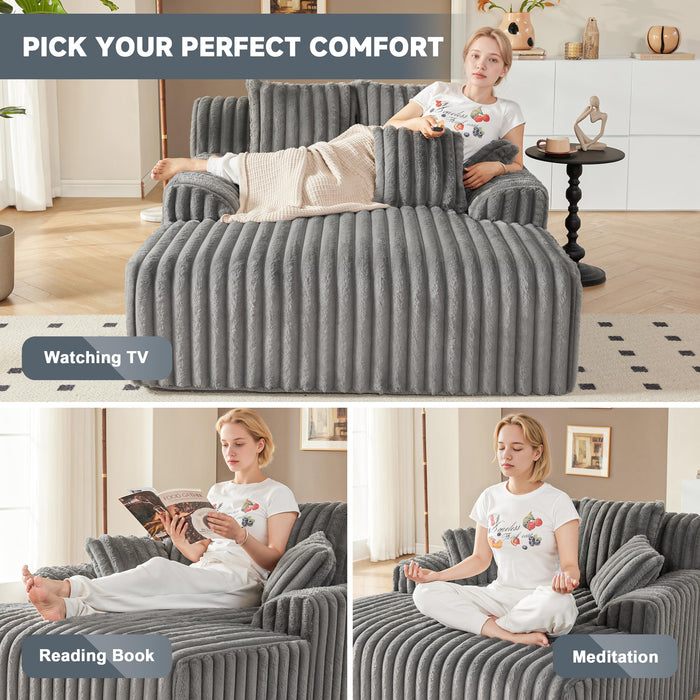 Mangodan 53.5”W Oversized Chaise Lounge Chair Indoor, Boneless Couch with 4 Pillows, Cozy Reading Chairs with Wide Arms, No Assembly Corduroy Boneless Chair, Memory Foam Couch for Living Room, Gray